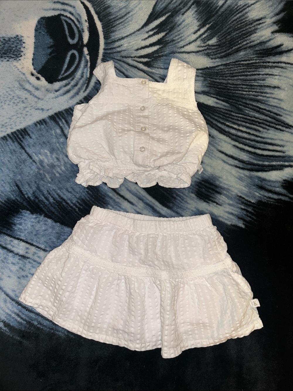 Calvin Klein White Textured Two-Piece Tank & Ruffled Skirt Set